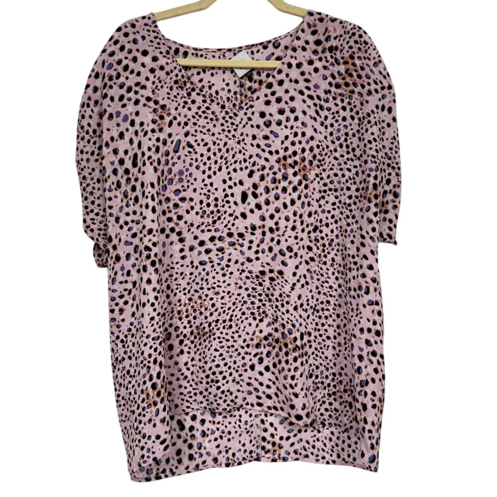 Cabi Purple Animal Print Short Sleeve Blouse Womens S Oversized Tunic Shirt